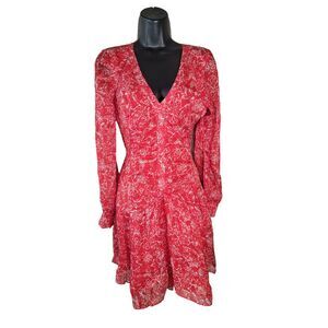 Revolve Parker Red White Floral Mini Dress Size Small Longsleeve Chiffon‎ Button